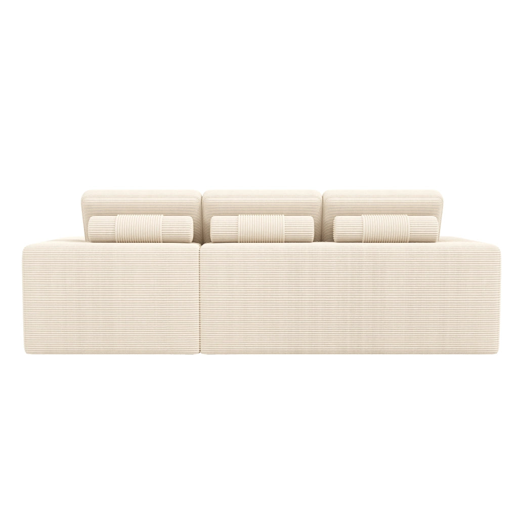 Divano angolare modulare 4-5 posti con pouf in velluto a coste beige