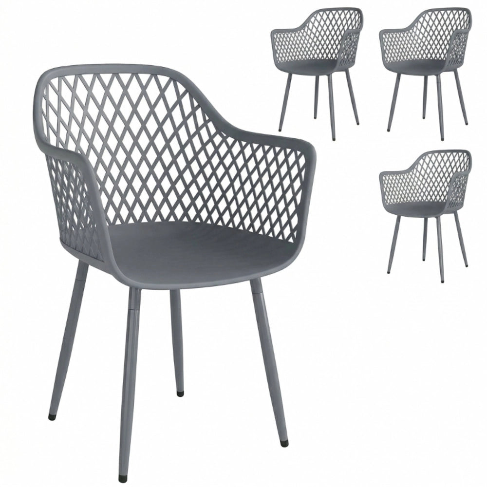 Set 4 sedie da giardino con braccioli in plastica e gambe in metallo grigio scuro