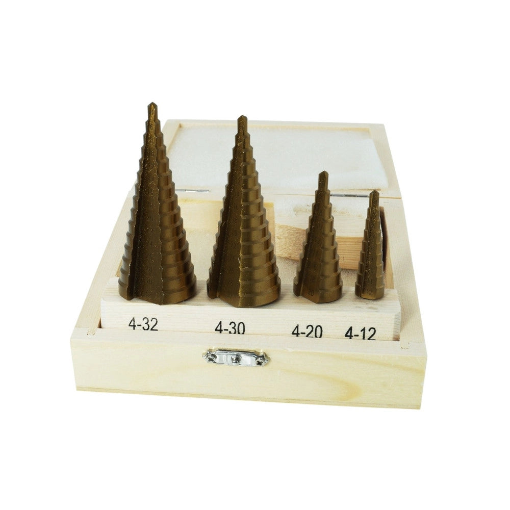 Trade Shop - Set 4 Punte Frese Coniche Scalino Gradini Allargafori 4-32 4-30 4-20 4-12 -