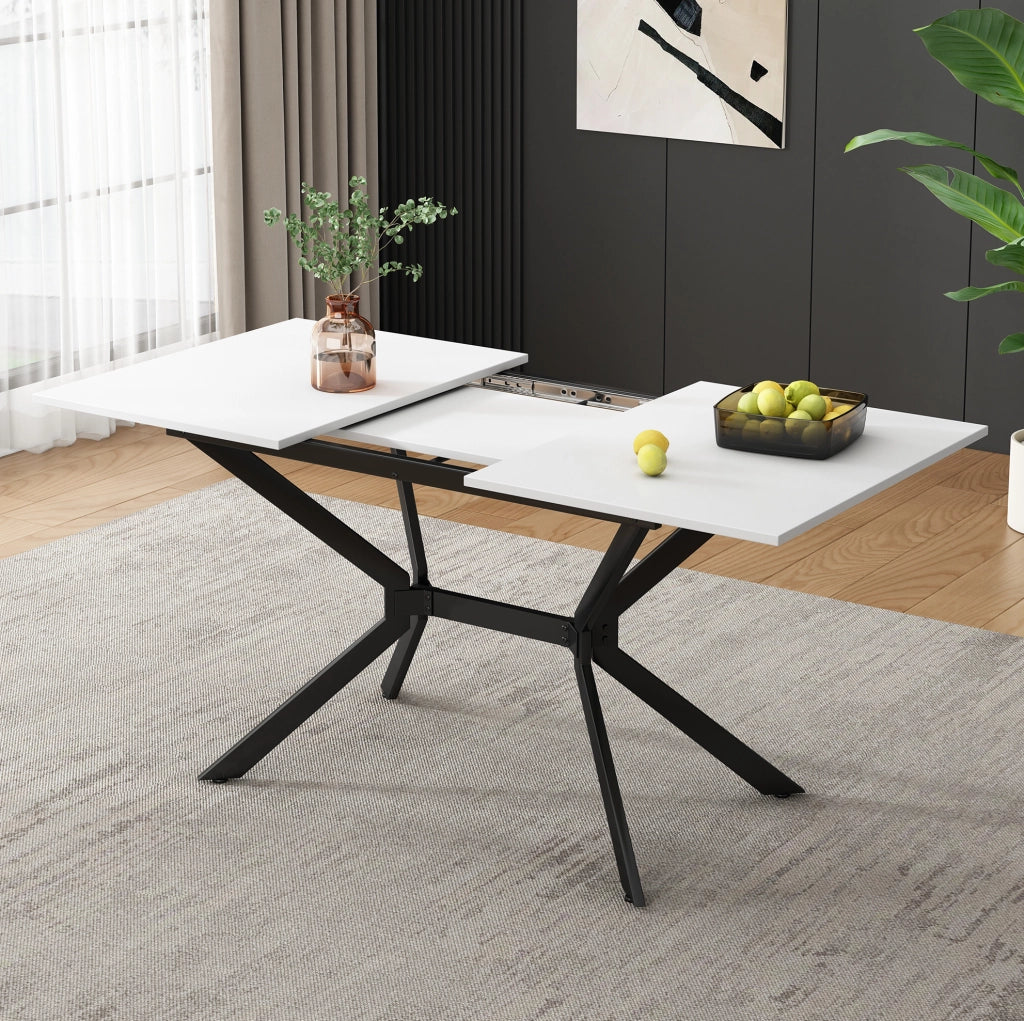 Tavolo da pranzo allungabile 160x80 cm in MDF bianco e metallo nero, 4-6 persone