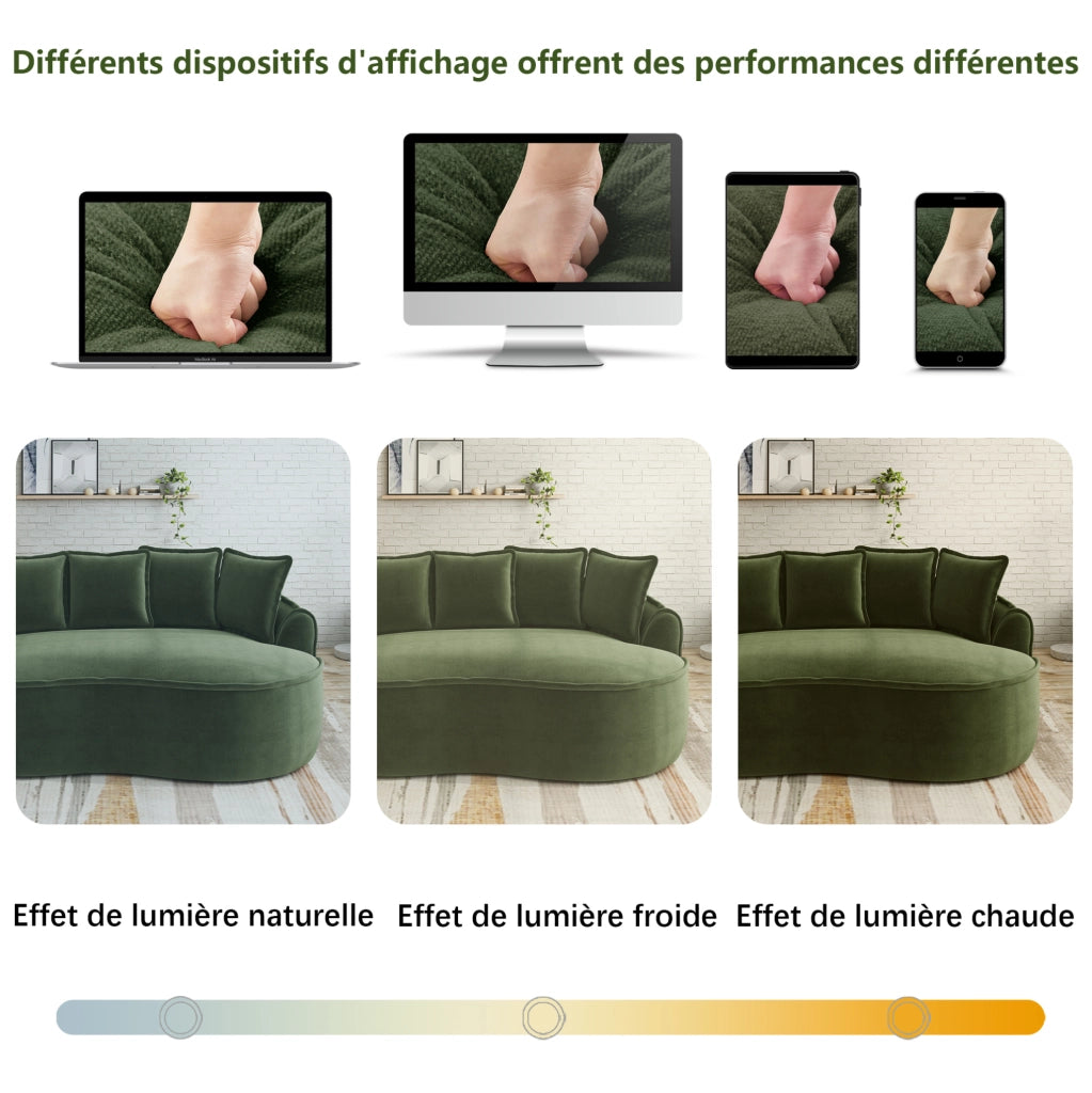Divano modulare 4 posti ULEVR senza telaio con chaise longue profonda, braccioli larghi e cuscini, verde