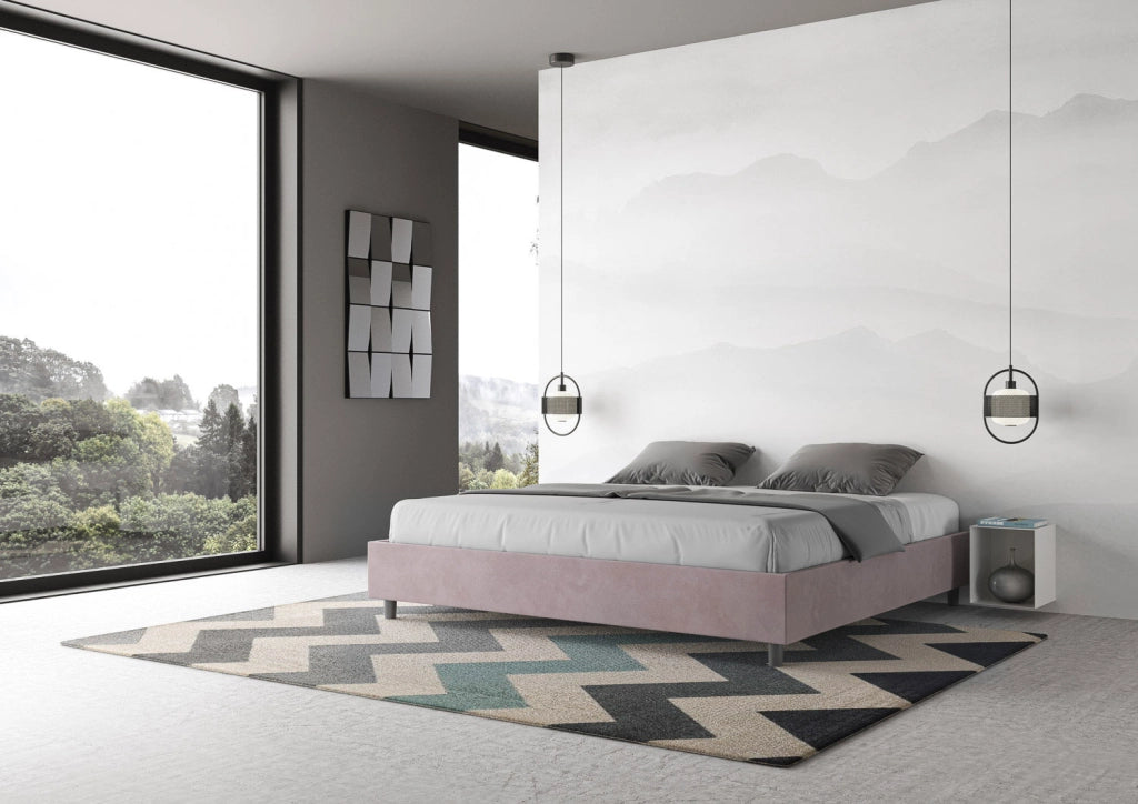 BS COM Letto matrimoniale king size contenitore imbottito 200x200 microfibra glicine