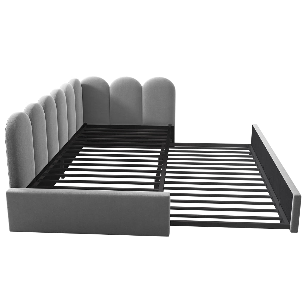 Letto da giorno 90x200 cm con letto estraibile 90x190 cm in velluto grigio