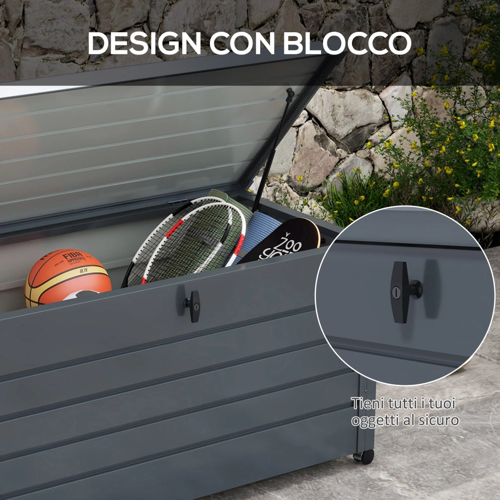 Baule da Giardino ¨C Minimal ¨C Grigio Scuro Acciaio Zincato 120x62x66 cm