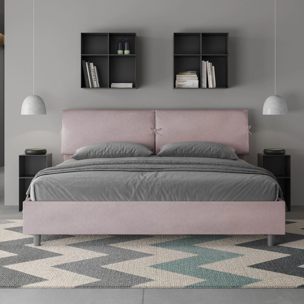Letto Matrimoniale King Size 180x200 cm Senza Rete Testata con Cuscini Imbottito in Microfibra Mados Glicine