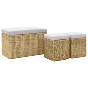 Panca e 2 Pouf in Giunco Grigio