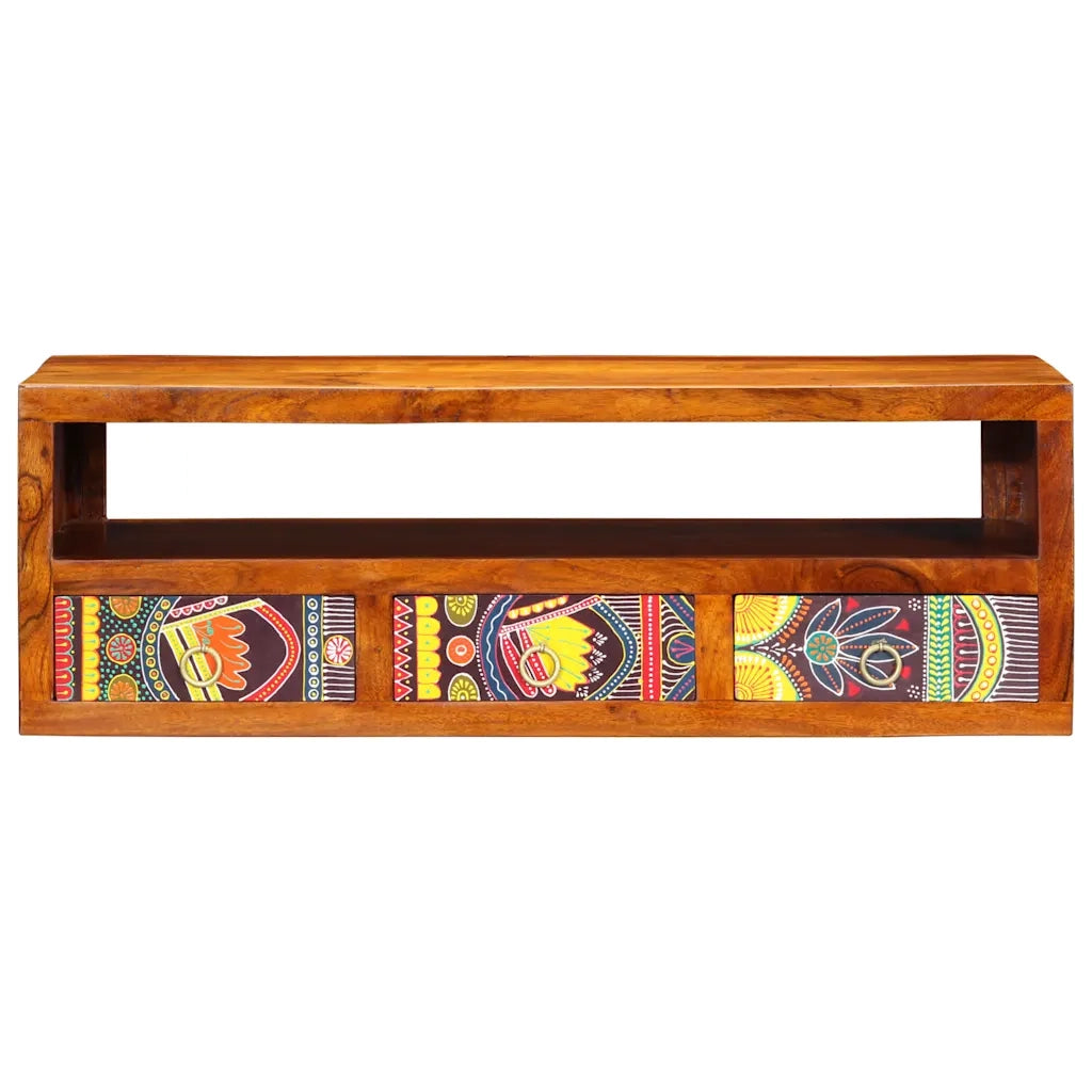 Mobile TV a Parete Multicolore 90x30x30 Legno Massello Acacia 4016504