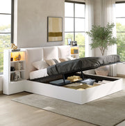 Letto 180x200 cm con contenitore idraulico, testiera imbottita e LED bianco