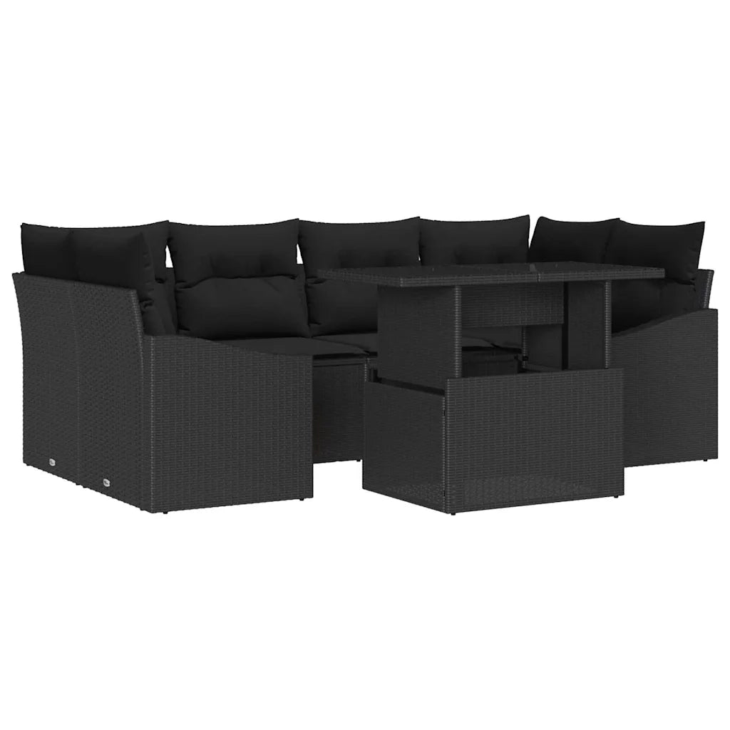 Set Divano da Giardino con cuscino 7 pcs Nero polyrattan