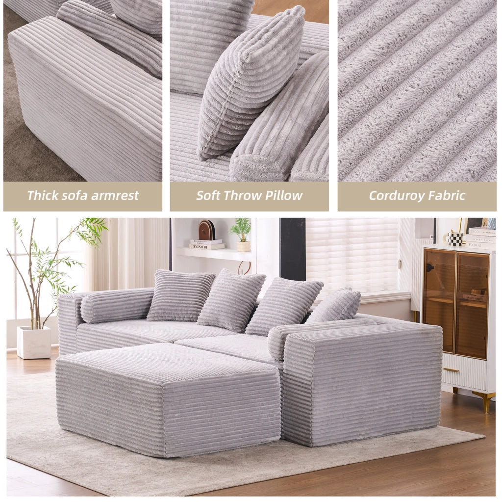 Divano componibile a L con chaise longue; 3 elementi indipendenti; grigio