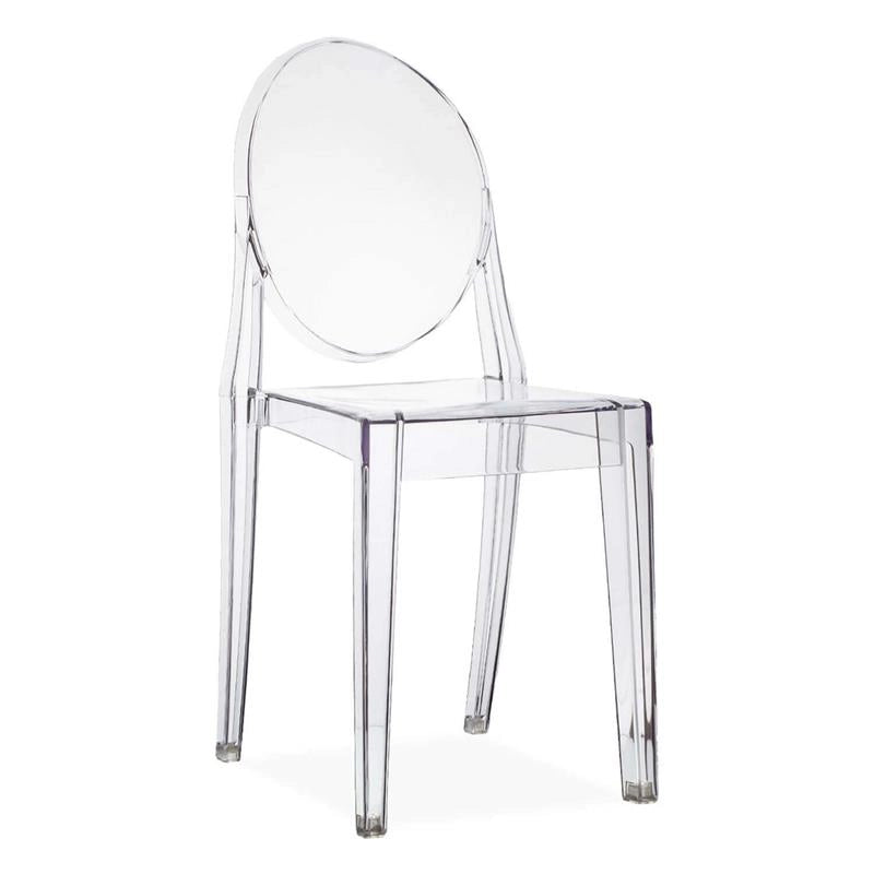 SEDIA LOUVRE IN POLICARBONATO DESIGN CLASSICO CON SCHIENALE FORMA OVALE PER INTERNI COLORE TRASPARENTE 46X55X90H CM