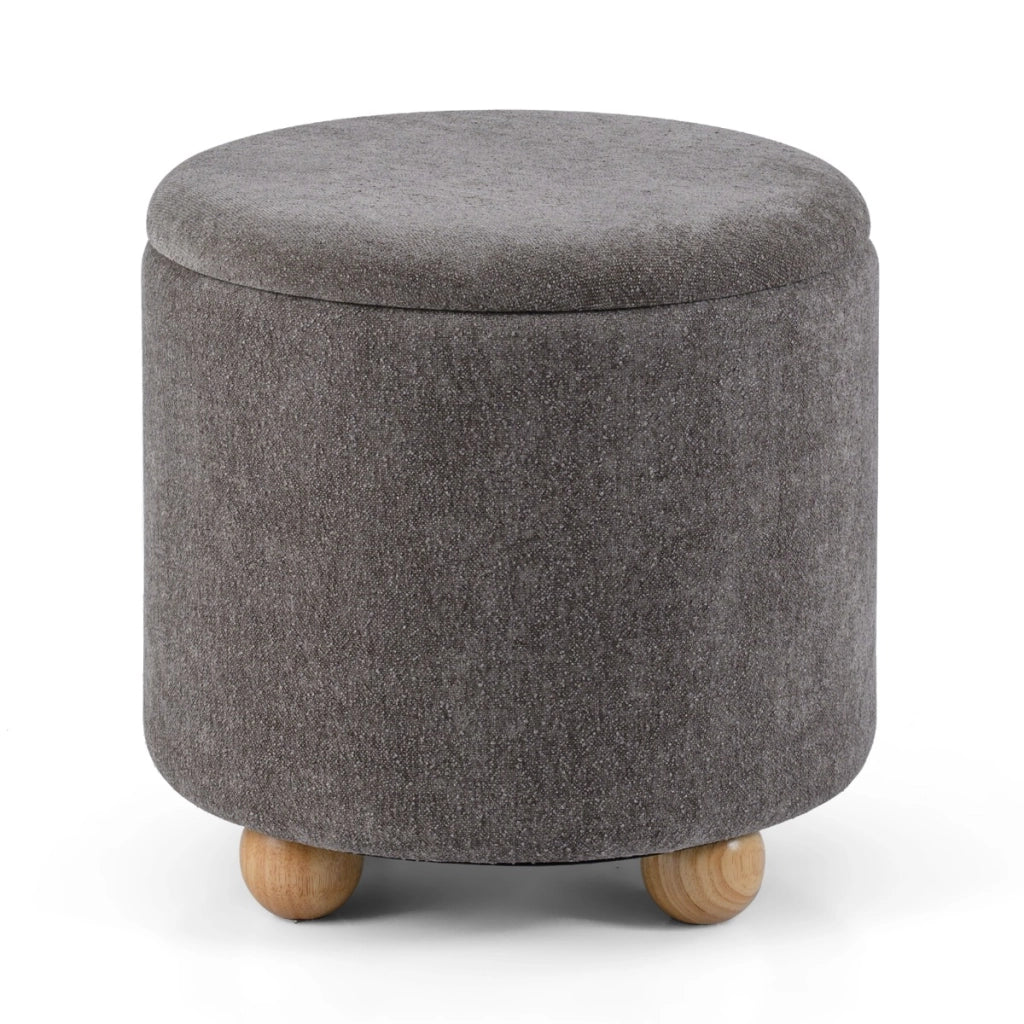 Pouf contenitore rotondo sgabello tessuto ciniglia coperchio rimovibile, Pouf contenitore spazio nascosto 35l Grigio-Sgabelli