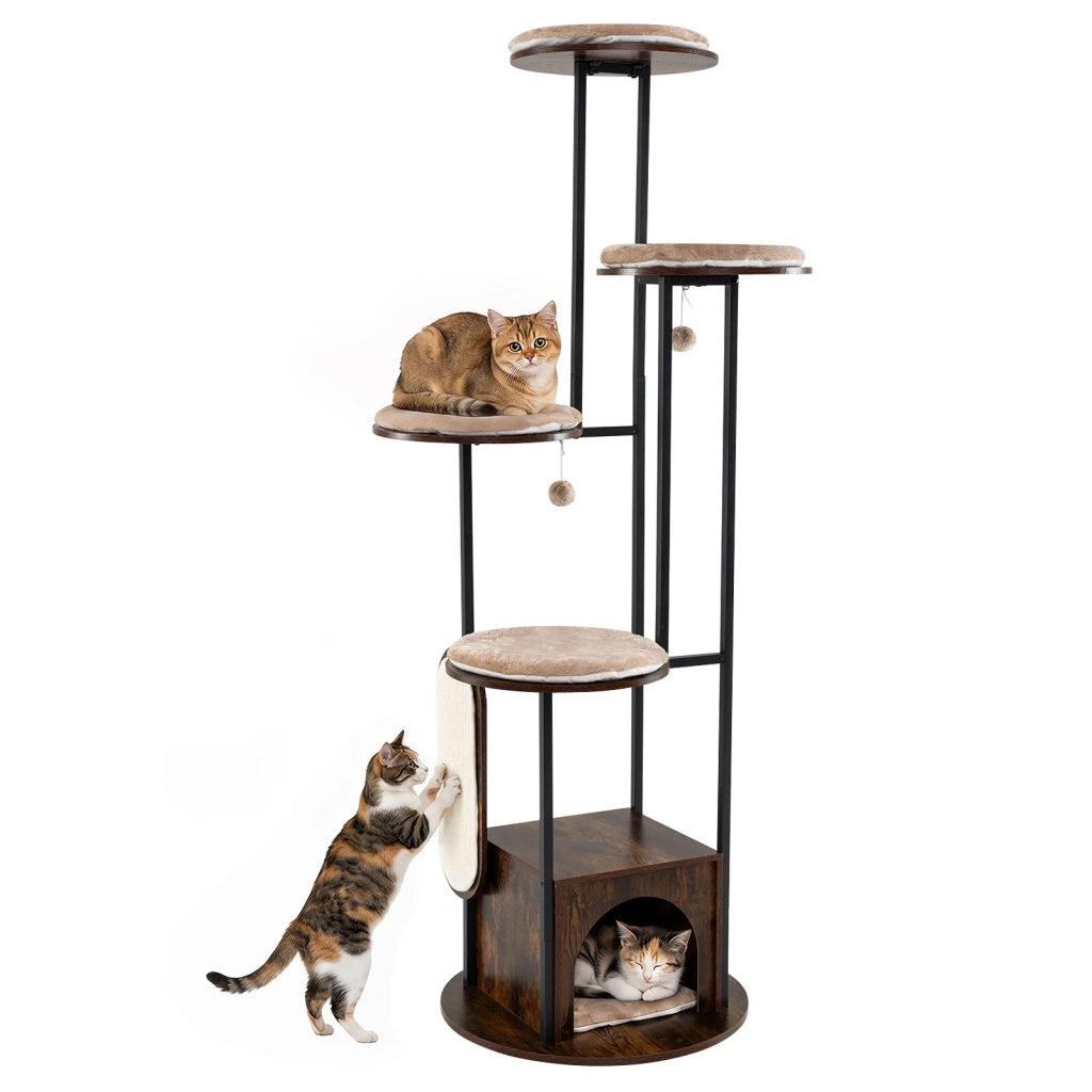 Tiragraffi Casa per Gatti 72-Inch Multi Livello, Piattaforme Superiori, Tappetini Rimovibili Lavabili, Marrone Rustico, Robusto, per Casa