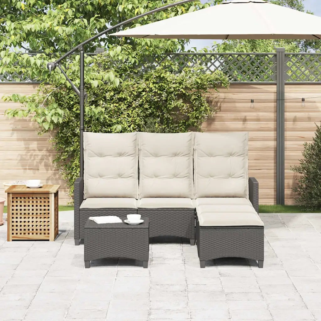Set Divani da Giardino 3 pz con Cuscini Forma L Polyrattan Nero 3328638