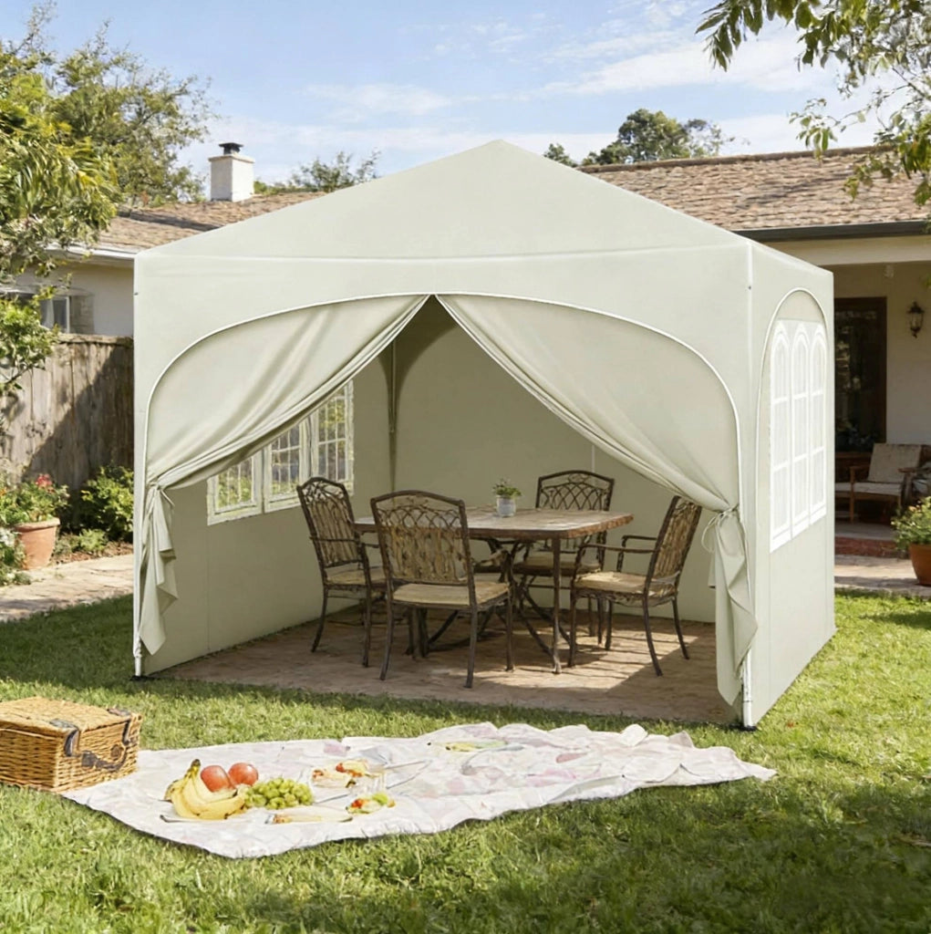 Gazebo pieghevole 3x3 m beige con pareti laterali