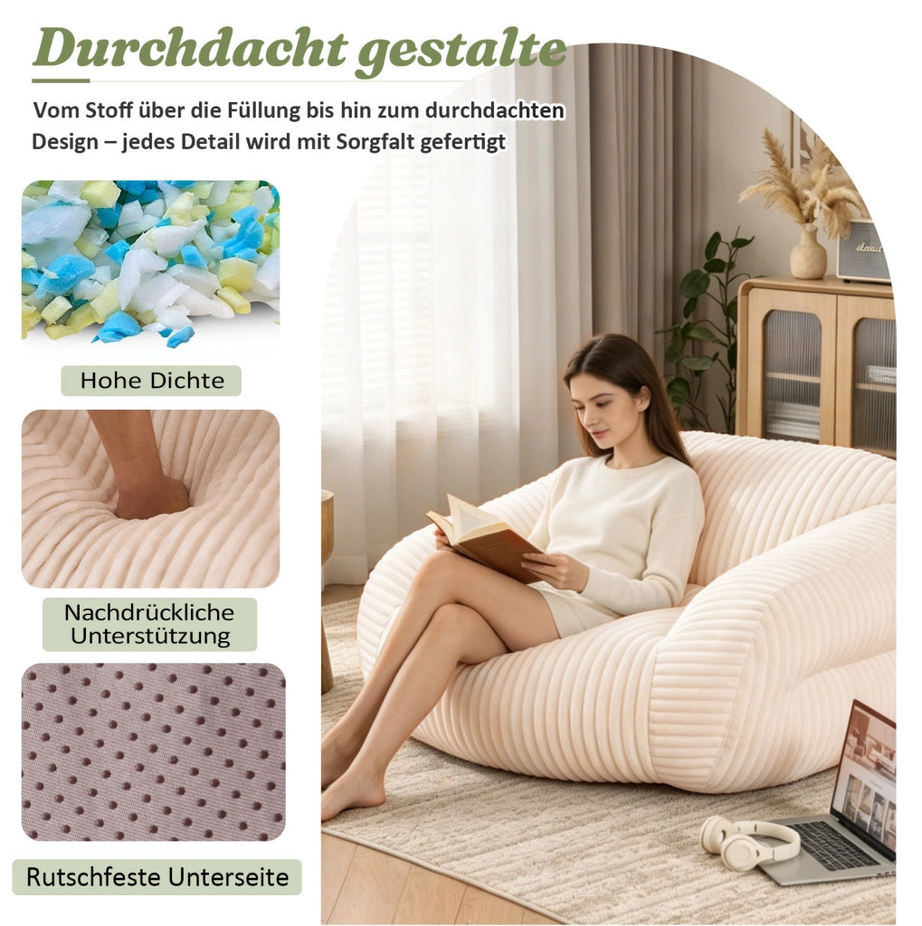Sitzsack in velluto a coste beige; imbottito; senza montaggio