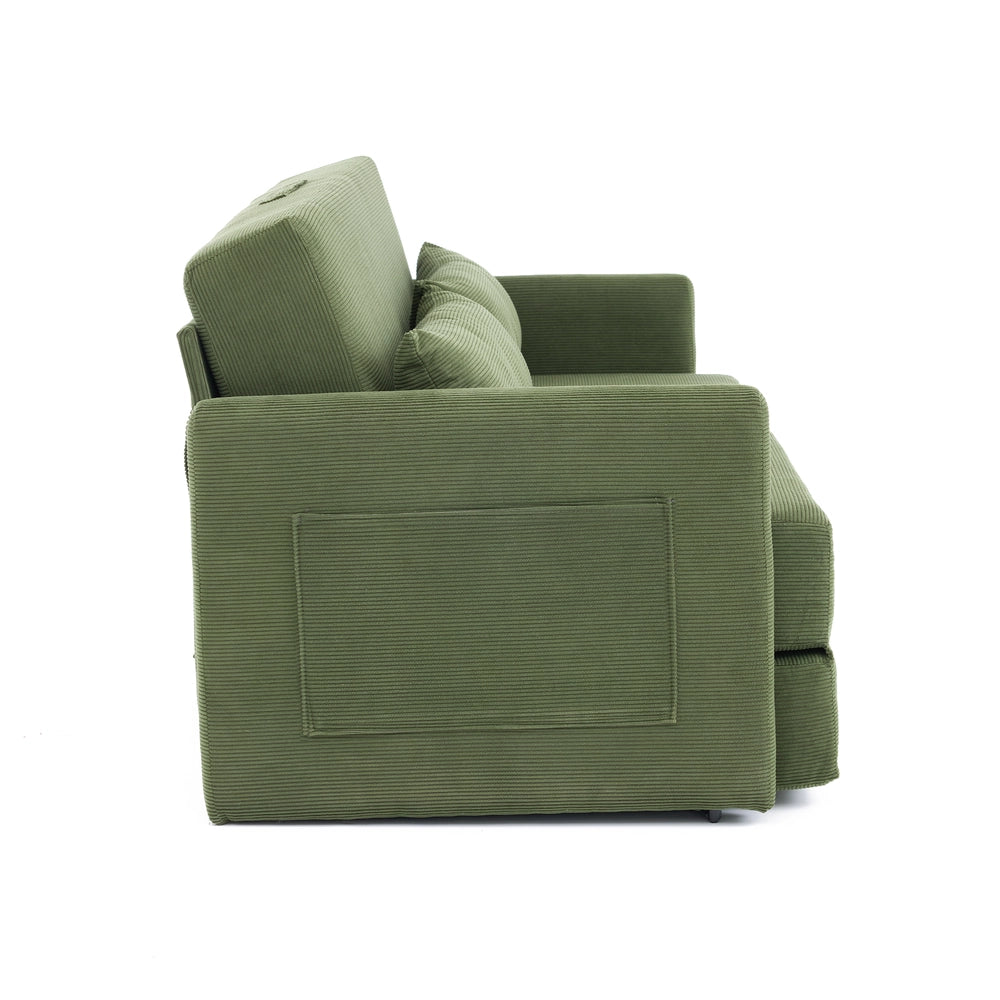 Divano letto 2 posti ¨C Minimal ¨C Tessuto corda verde 165x92x82 cm con cuscini lombari e tasche per riviste