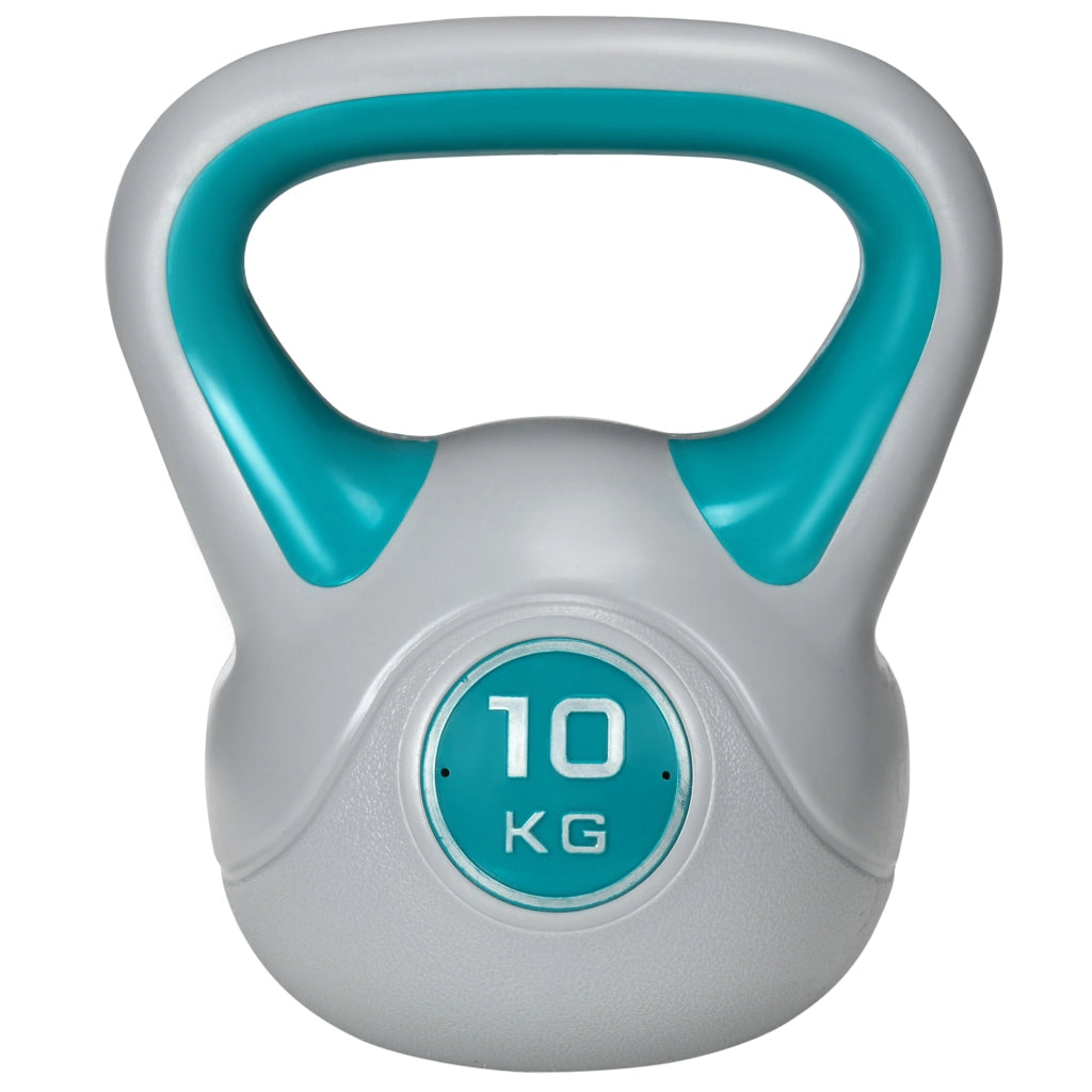 Kettlebell 10kg in PU e Sabbia con Base Piatta e Impugnatura per Stacchi, Squat e Sollevamenti, 22x16x26 cm, Verde Scuro
