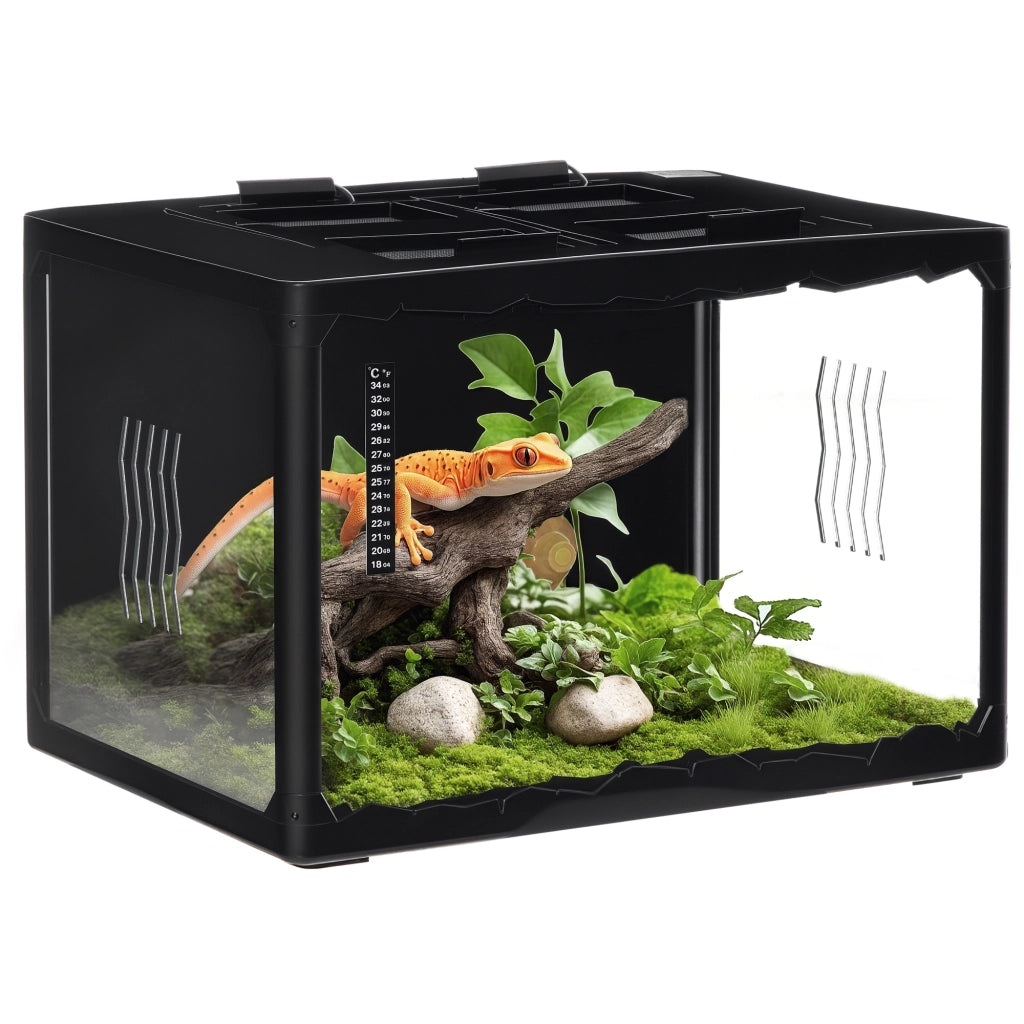 Terrario per Tartarughe di Terra e Rettili con Termometro 18-34¡æ, 60x40x40.5 cm, Nero