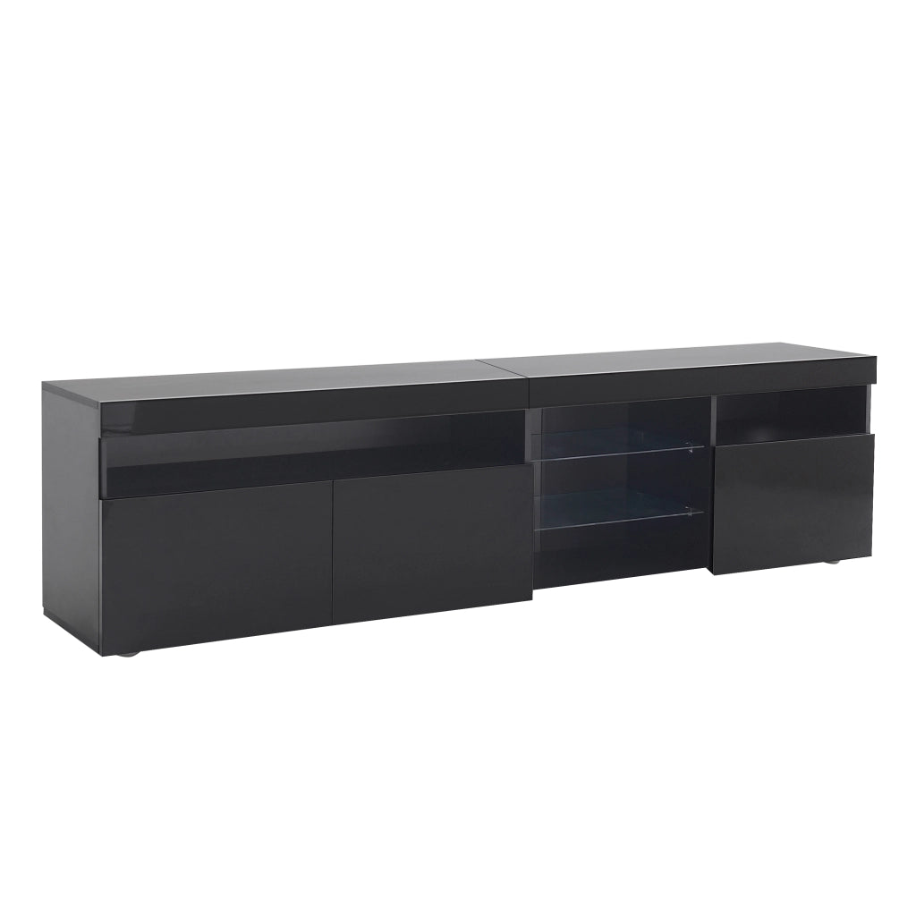 Mobile TV con 3 Ante e LED Multicolore; Stile Moderno; Frontali Lucidi; in MDF; 180??35??48 cm; Nero