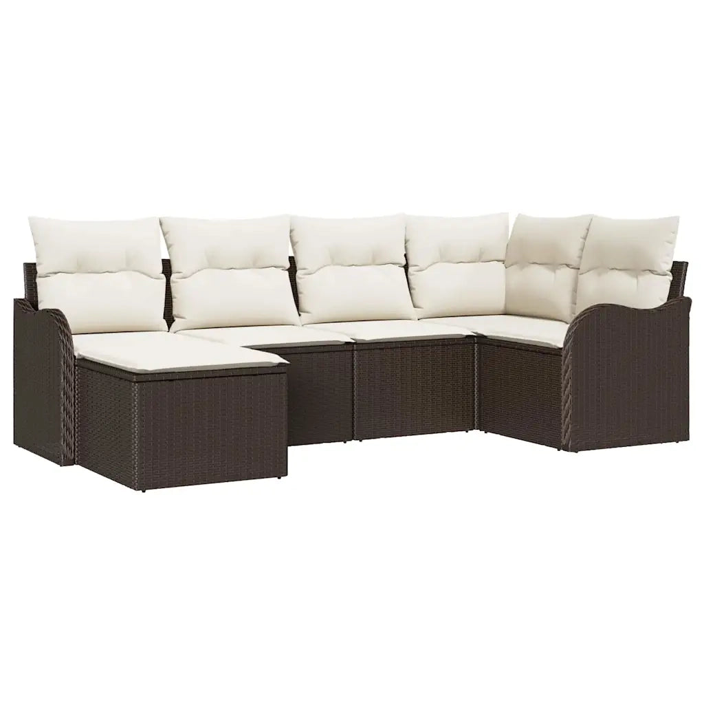 Set Divano da Giardino 6 pcs Marrone e bianco Poly Rattan
