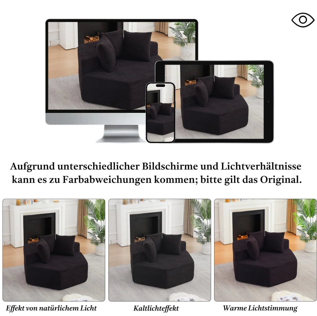 Poltrona lounge modulare esagonale in chenille nera
