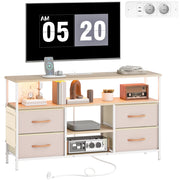 Mobile TV con Luci LED e Prese USB ¨C Minimal ¨C 120x30x67,5 cm Beige e Bianco