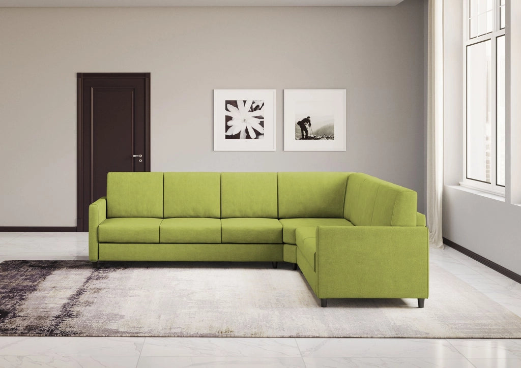 Divano Angolare 6 Posti 281x241x85 cm Karay in Tessuto Verde