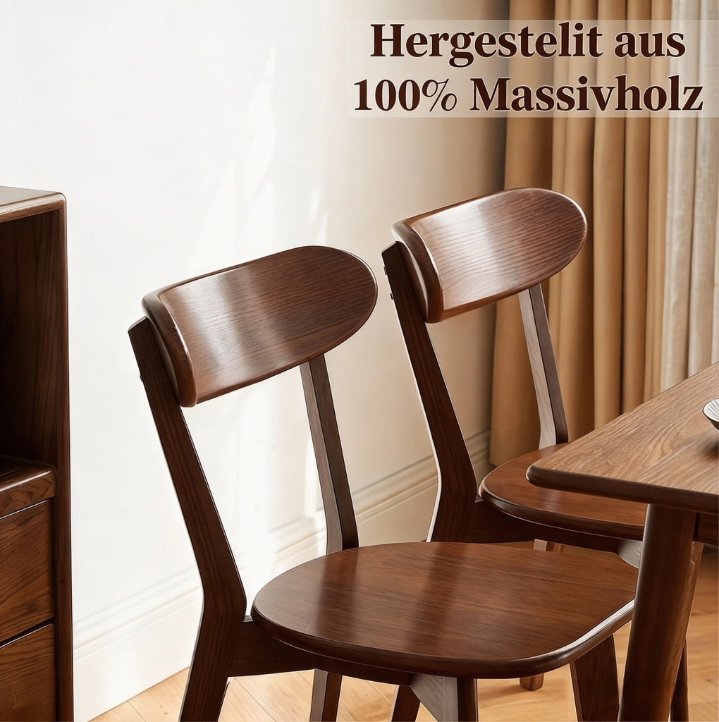 Set di 2 Sedie da Pranzo in Legno Massello con Schienale Curvo e Poggiapiedi Regolabile, Stile Mid-Century, Noce