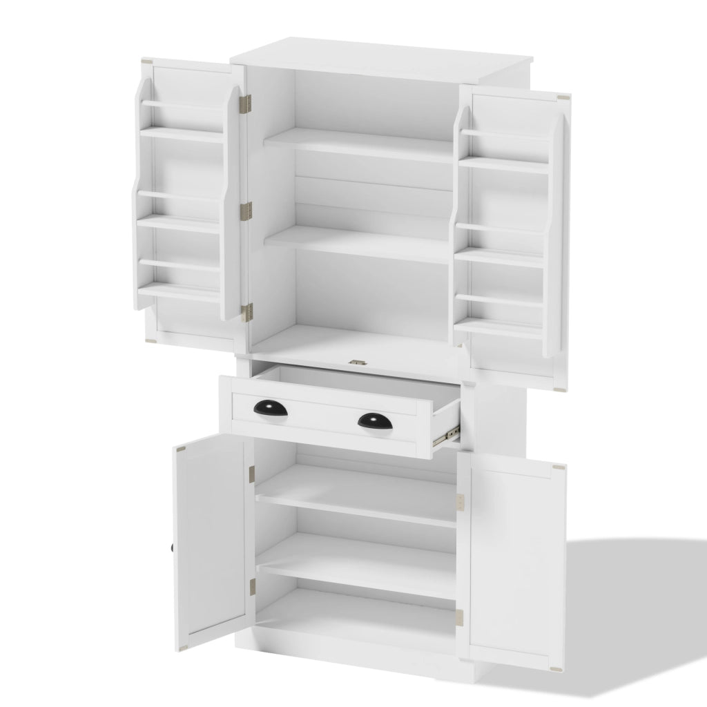 Credenza da cucina per stoviglie con 4 ante; ampio cassetto e 4 ripiani regolabili in MDF bianco 80 × 40 × 182 cm