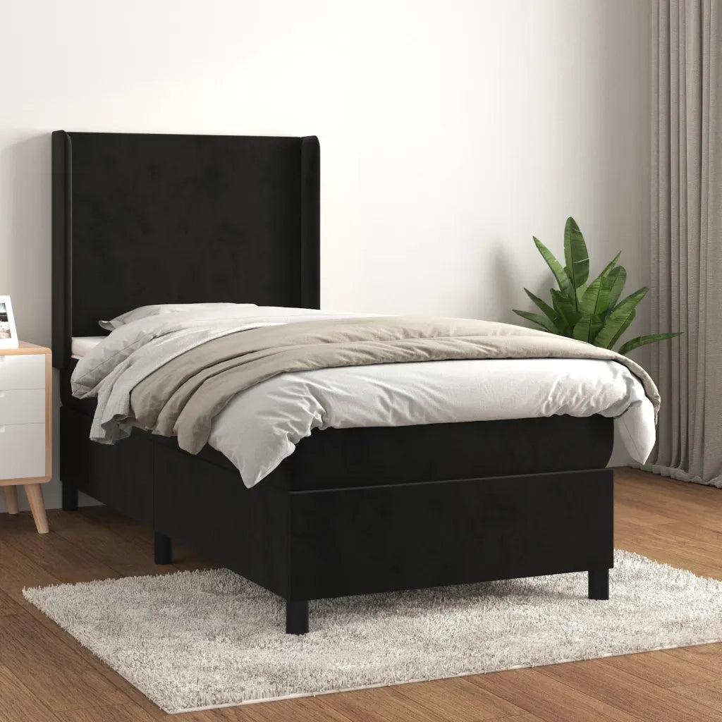 Giroletto a Molle con Materasso-Struttura Letto Nero 80x200 cm in Velluto 995177