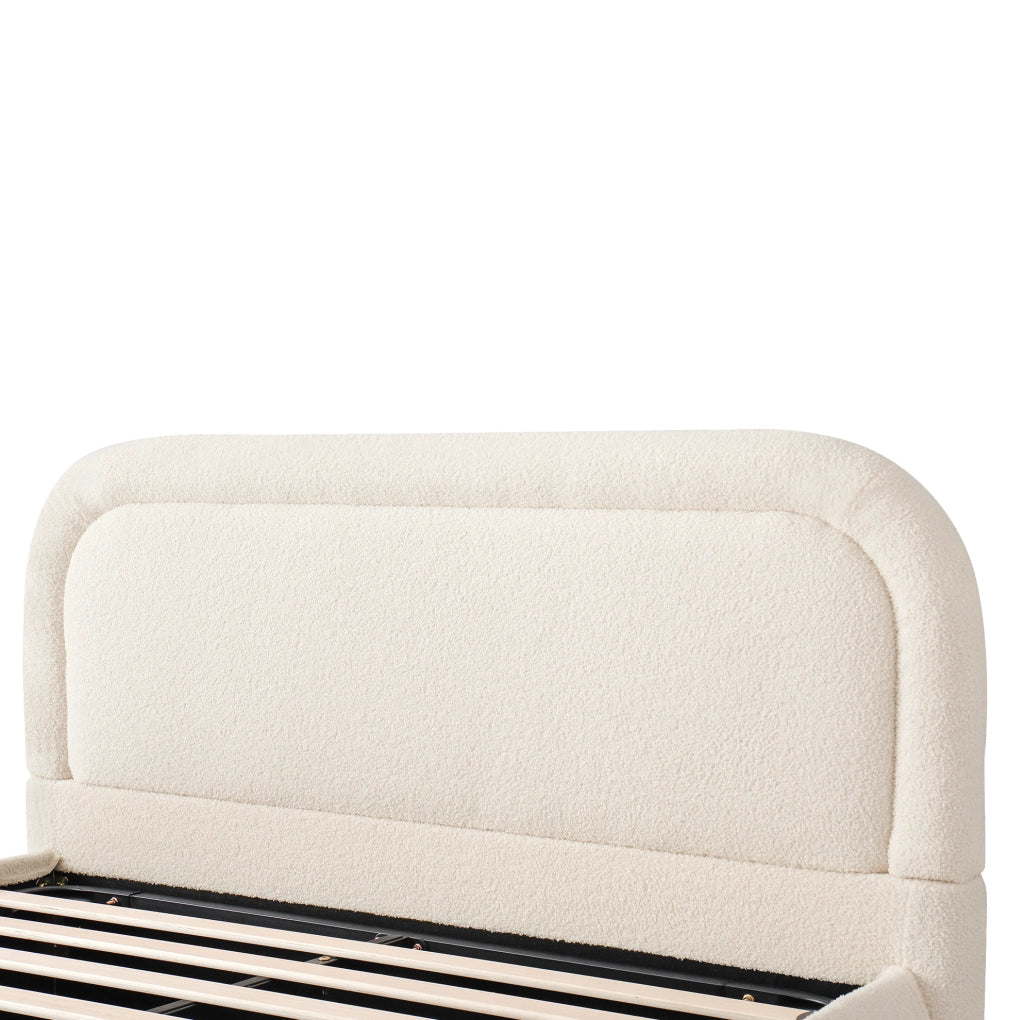 Letto matrimoniale contenitore 140x200 cm in bouclé beige con rete a doghe HOMVRA