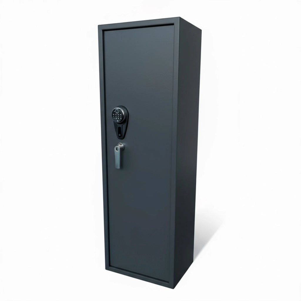 Fuciliera Blindata In Acciaio Con Serratura Digitale E Chiave Tesoretto Integrato Tasca Porta Oggetti Cassaforte Sicura 148x34x28 Cm (5 Posti) Grigio Scuro