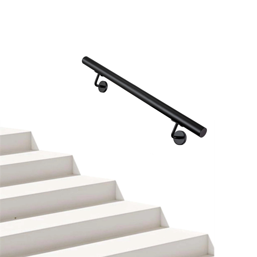 Corrimano a parete in acciaio kit inox AISI 304 nero , Lunghezza 100 cm, Ø 42,4 mm, uso interno ed esterno
