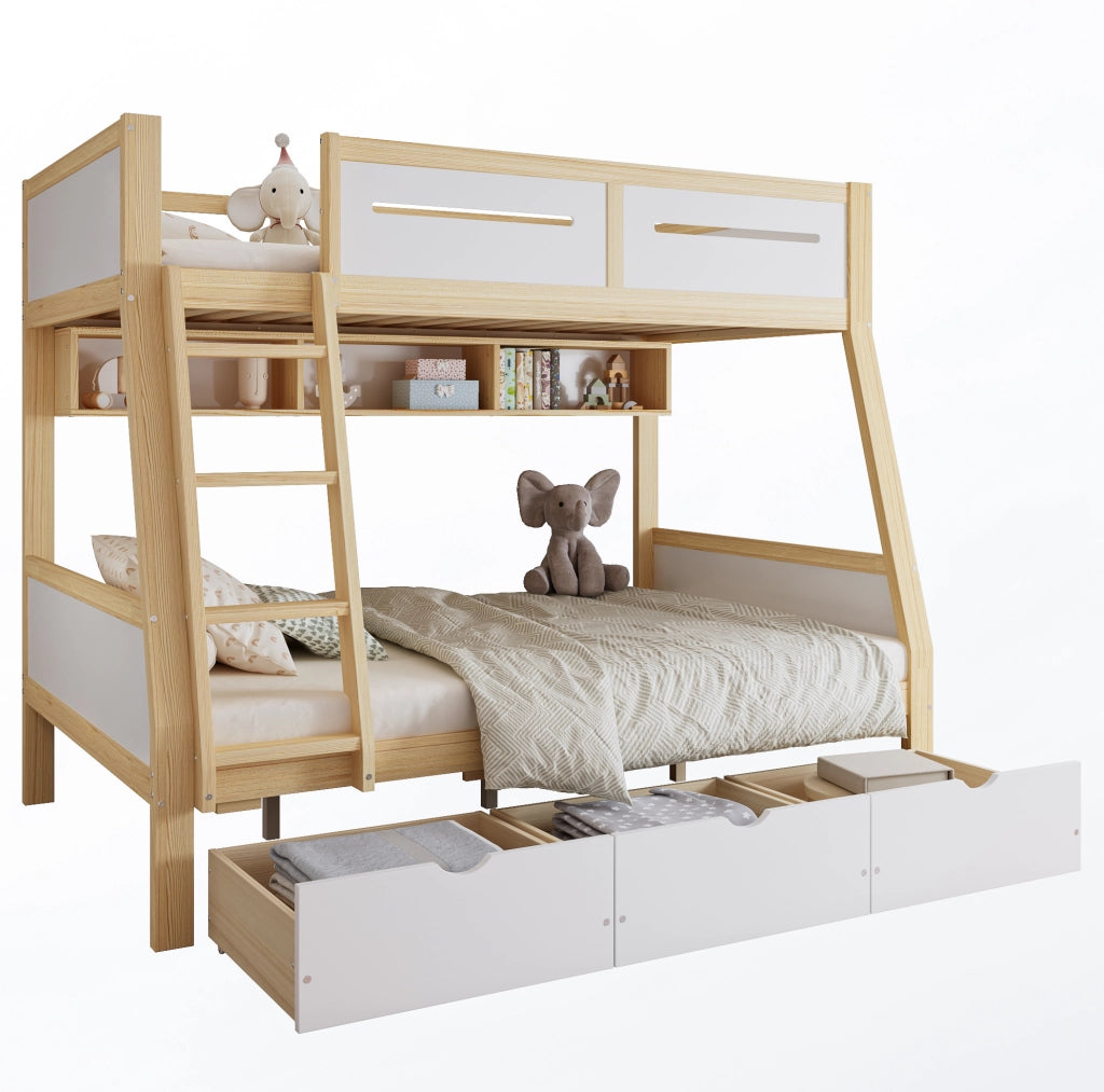 Letto a castello per bambini 90x200 e 120x200 cm bianco naturale