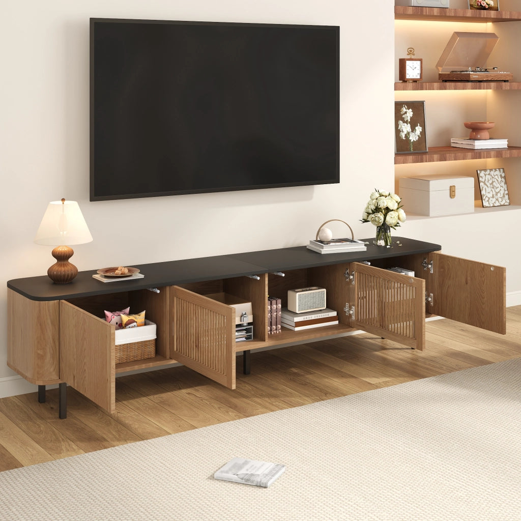 Mobile TV moderno con ante a griglia 190 x 35 x 45 cm in MDF e truciolare; color rovere