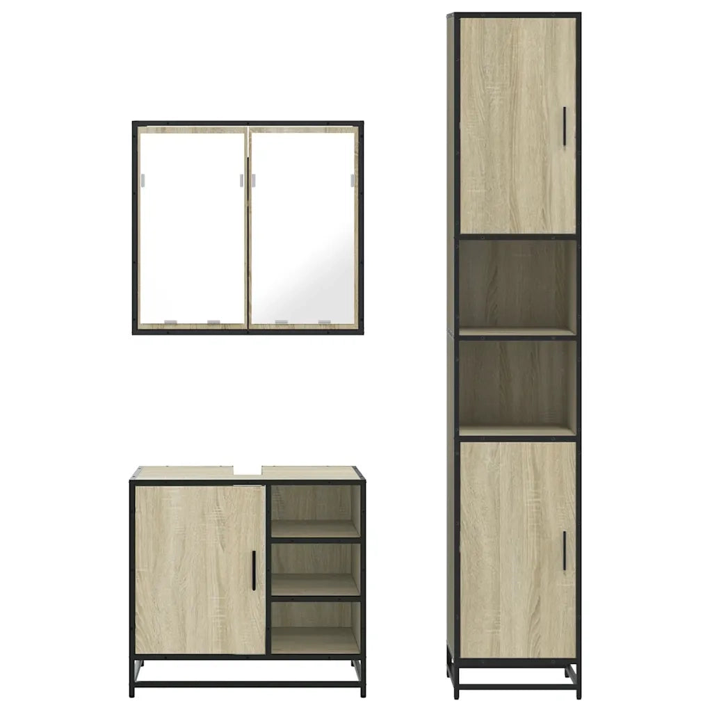 Set Mobili da Bagno | Armadio da bagno 3 pz Rovere Sonoma in Legno Multistrato