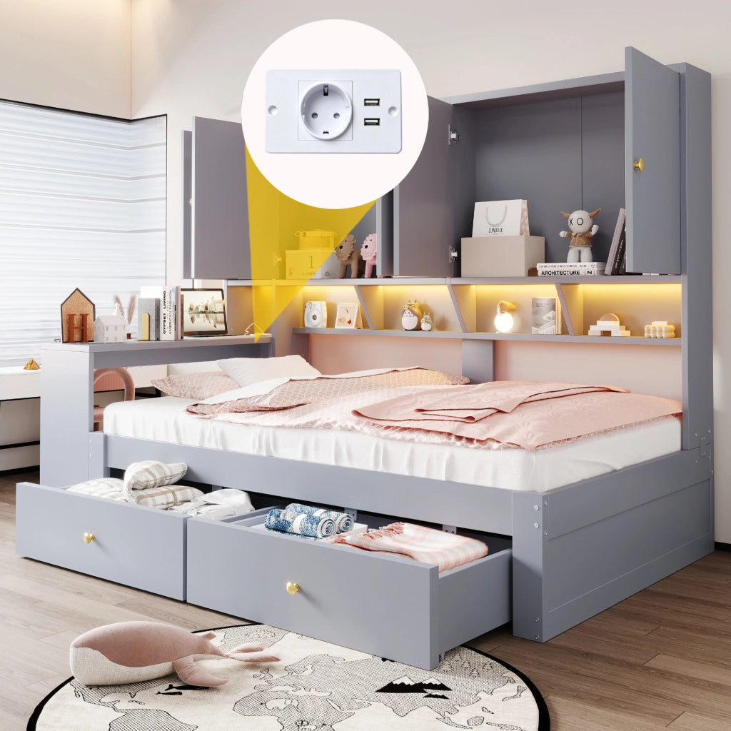 letto multifunzione mdf grigio 95 x 235 cm
