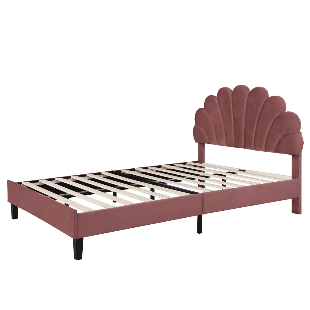 Letto matrimoniale imbottito 140 x 200 cm con testiera floreale; tessuto effetto velluto rosso fagiolo