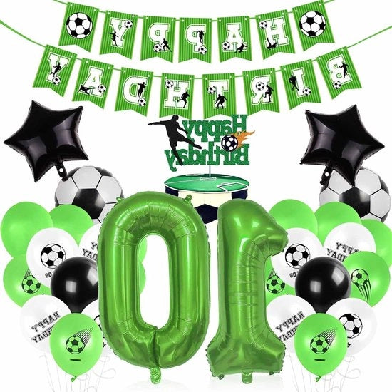 Decorazione di Festa Pallone da Calcio per il Decimo Compleanno - Verde - Ragazzo - Decorazione di Torta - Festa di Compleanno dei Bambini