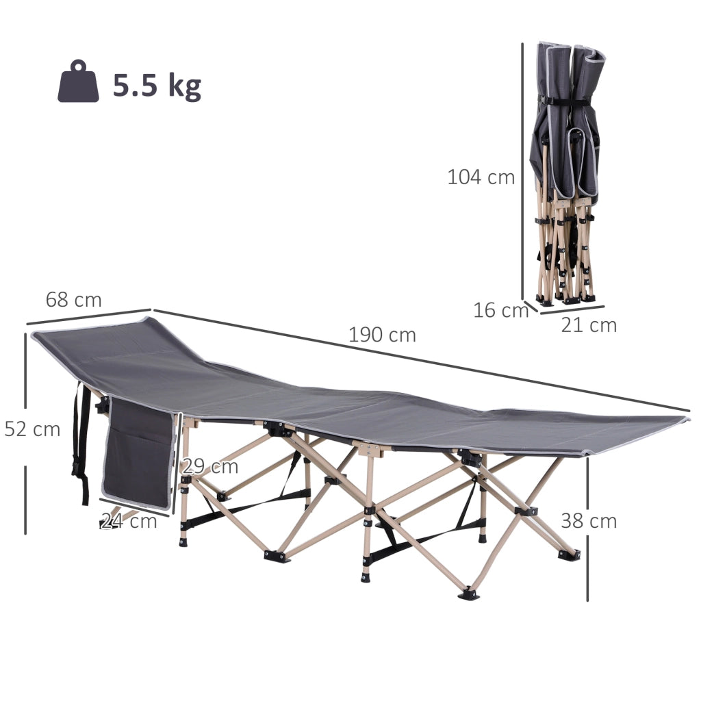 Brandina da Campeggio Pieghevole 190 x 68 x 52 cm Lettino Grigio con Borsa di Trasporto Resistente alle Intemperie