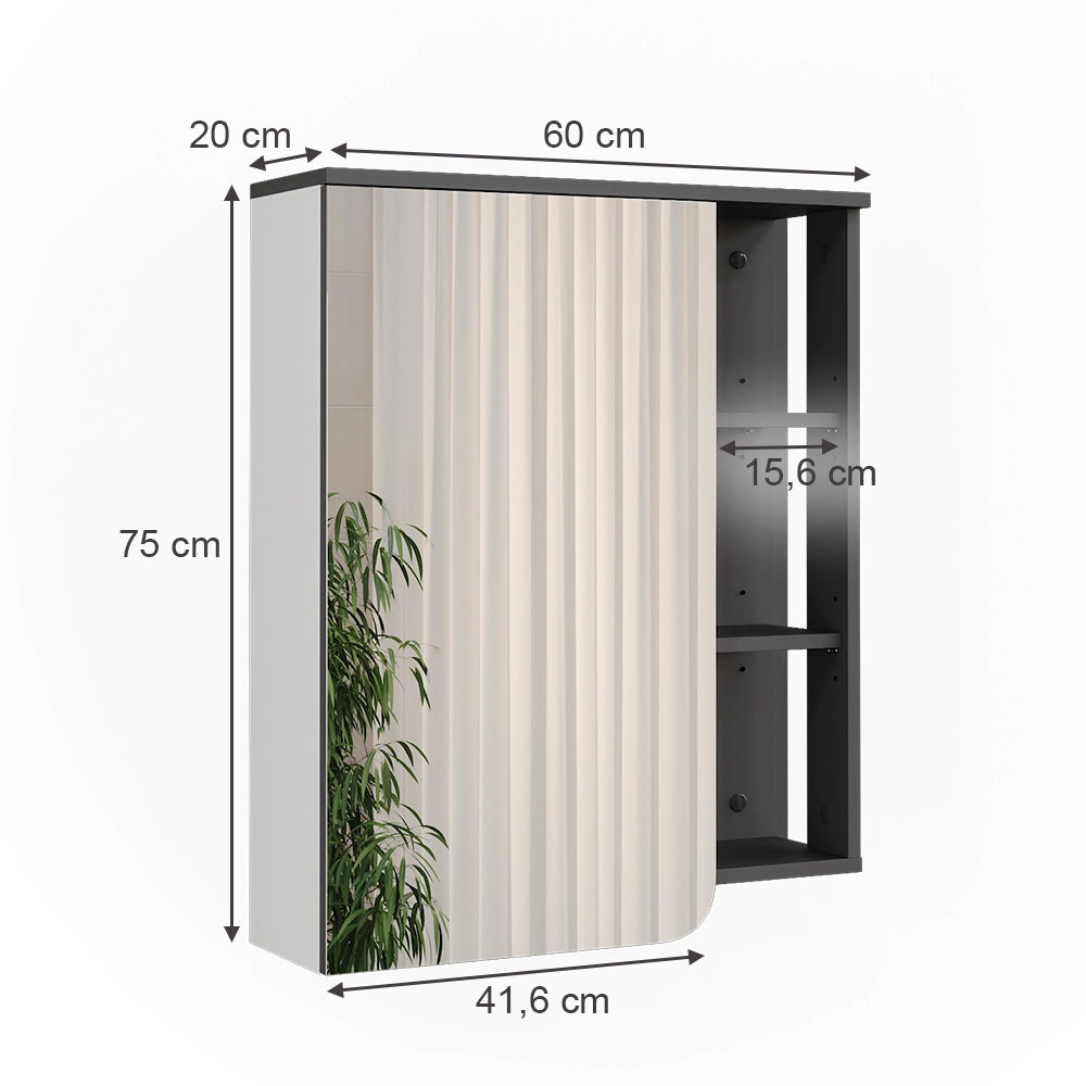 Vicco Mobile a specchio Antracite/bianco 60 x 75 cm