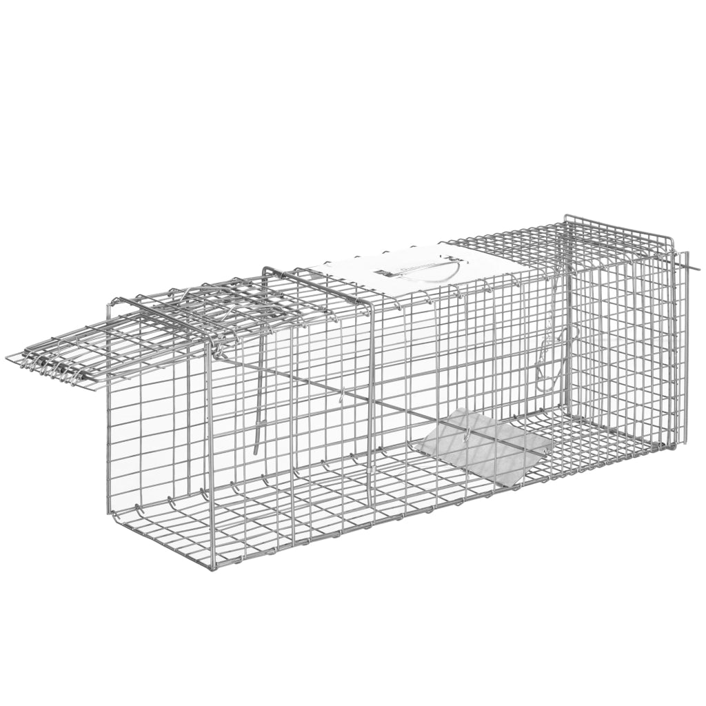 Gabbia Trappola per Animali Vivi Pieghevole in Acciaio, 81x26x34.5cm, Argento
