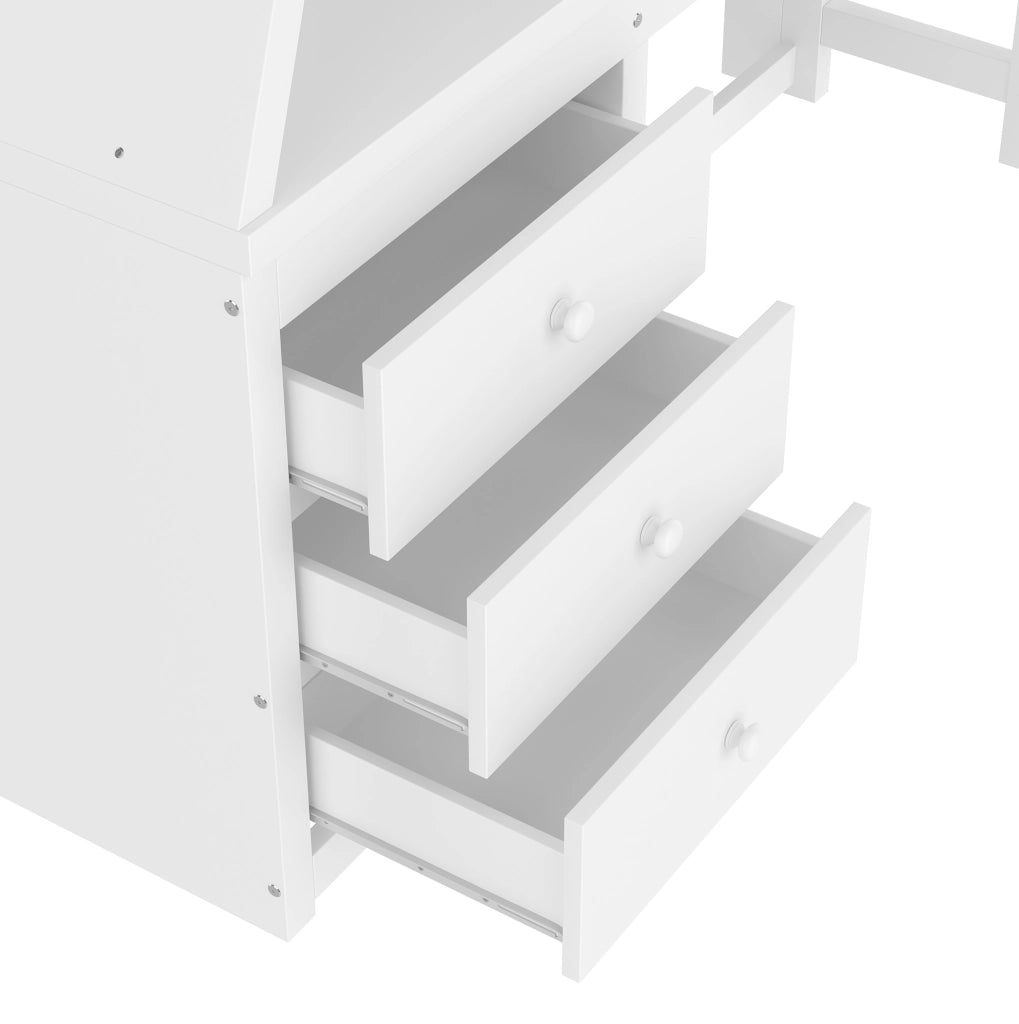 Letto a castello bambini 90x200/140x200 cm bianco con contenitore