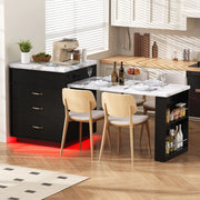 Tavolo allungabile da pranzo con LED; porte USB e Type-C; cassetti e ripiani aperti; nero in MDF