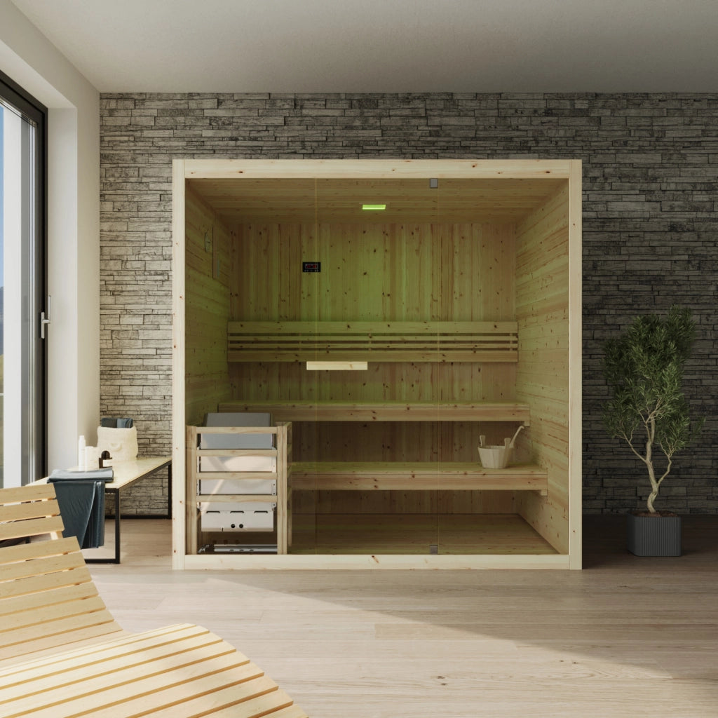 Sauna finlandese da interno 3-4 persone 180x130cm h200 in legno di abete | Nirva