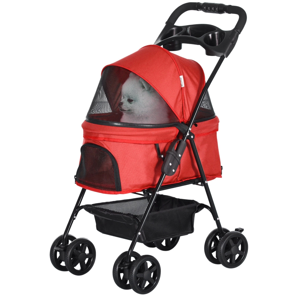 Carrello Pieghevole per Animali Domestici ¨C Minimal ¨C Rosso Impermeabile 4 Ruote