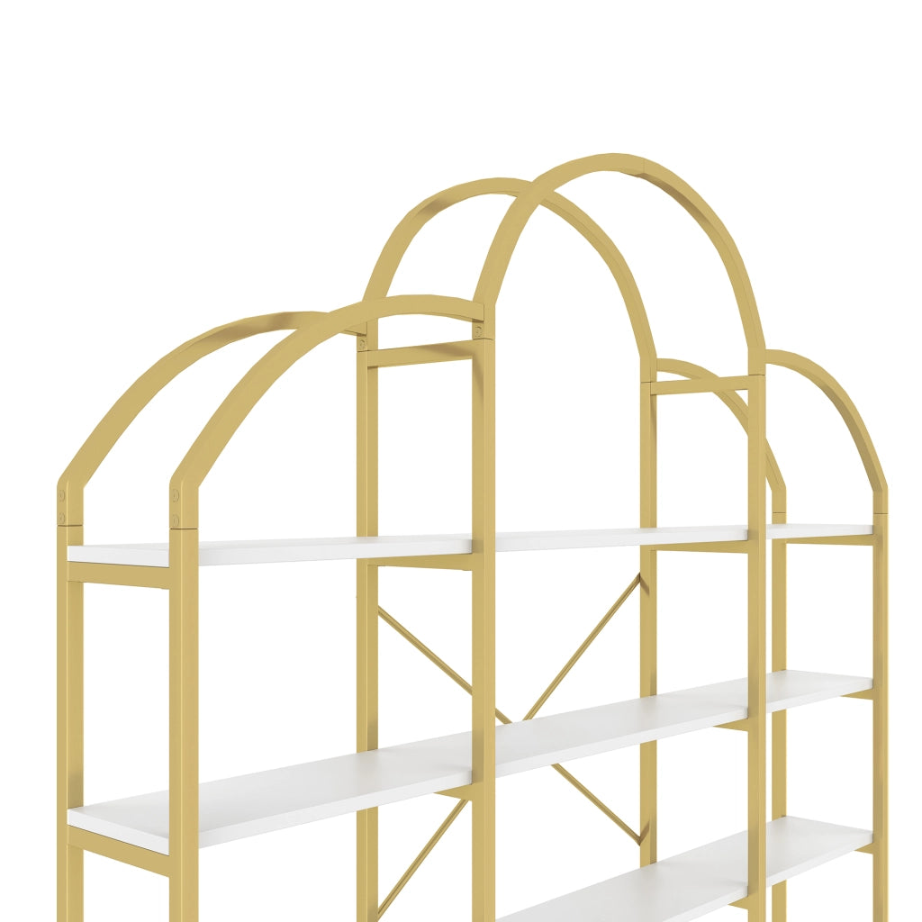LIBRERIA 170x26x190 cm 5 ripiani MDF e metallo bianco e oro
