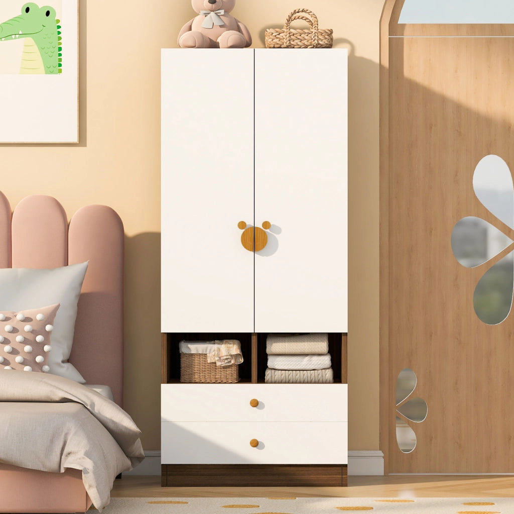 Armadio 70x50x170 cm in MDF e compensato, legno/bianco, 2 cassetti