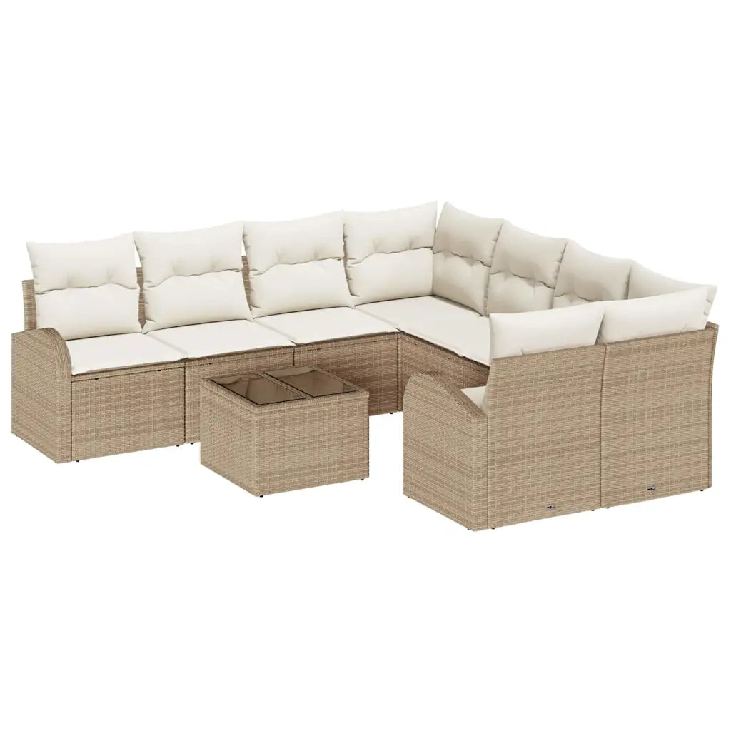 Set di divani con cuscino 9 pcs Beige e Crema polyrattan